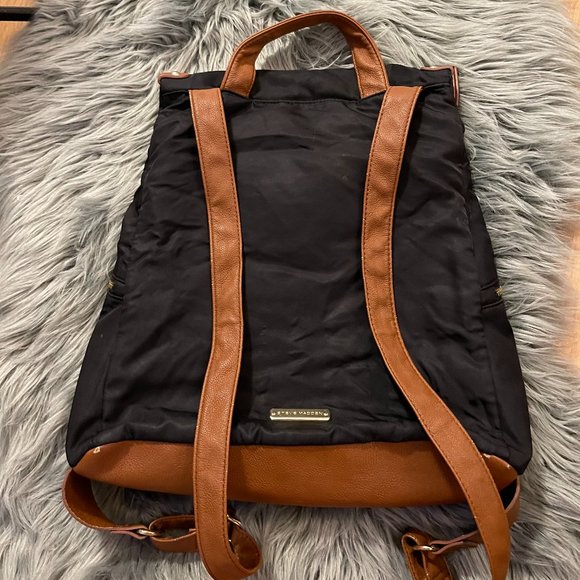 EUC Steve Madden Spencer Backpack, Black Nylon w| Camel Faux‎ Leather Trim - Picture 4 of 16